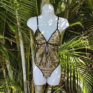 SECRET LACE All Over Gold Sequin Bodysuit size medium